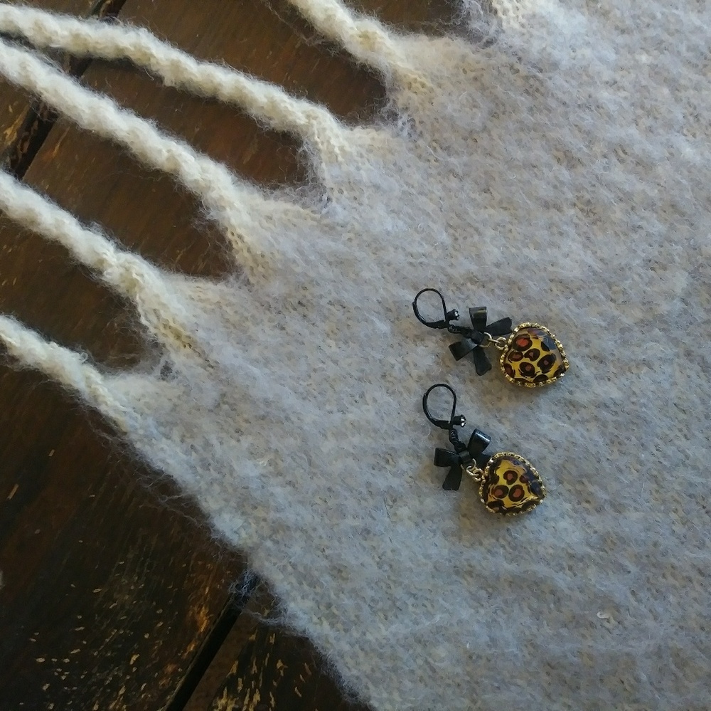 Betsey Johnson Leopard Print Heart Earrings